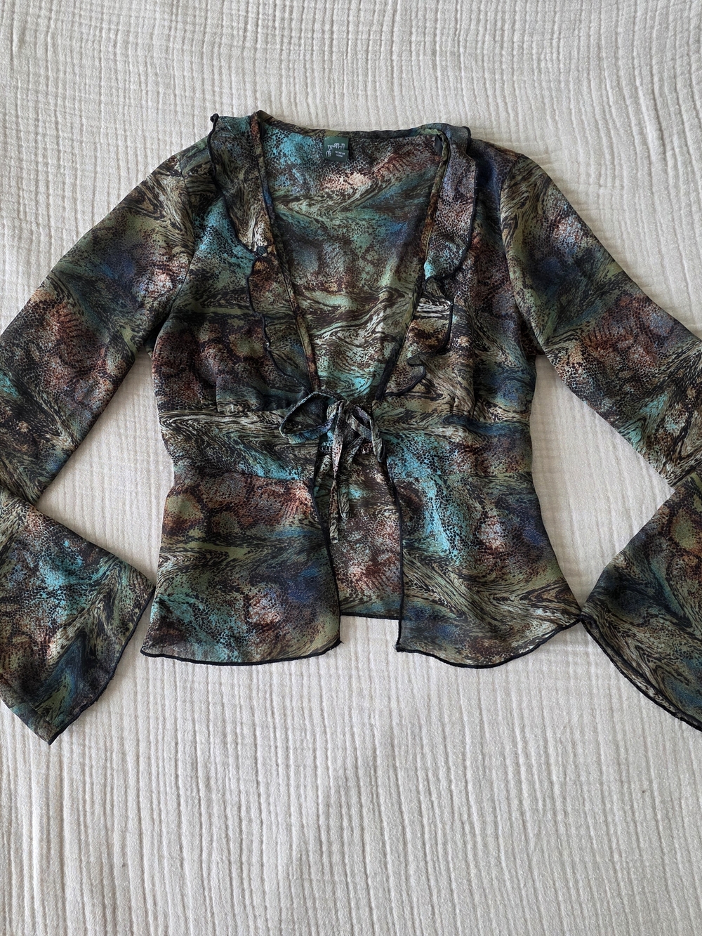 wild fable Sheer Tie-Front Ruffle Blouse